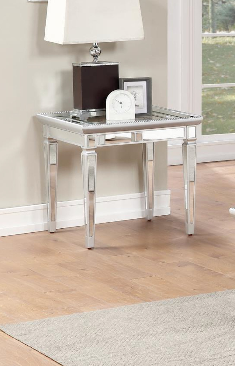 Silver mirror end table discount